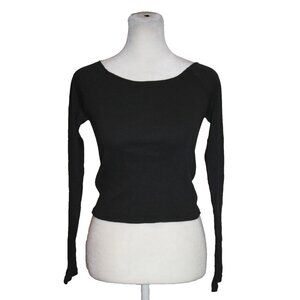 Pacsun John Galt Women's Top Black Ribbed Cropped Long Sleeve Boat Neck 1SZ NEW
